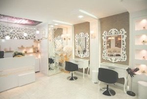 White beauty salon light up with bright lights