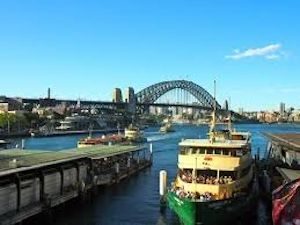 Aerial view of sydney ferry with background of harbour bridge