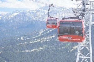 Whistler gondola overlooking mountains